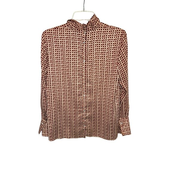 Zara Woman Geometric Print Red cream Tie-Neck Blouse - Size S - Picture 4 of 5